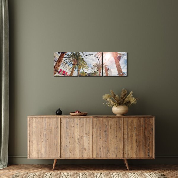 Kép - pálmafák úszómedencével (órával) (90x30 cm)