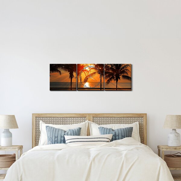 Pálmafa a naplementében képe (órával) (90x30 cm)