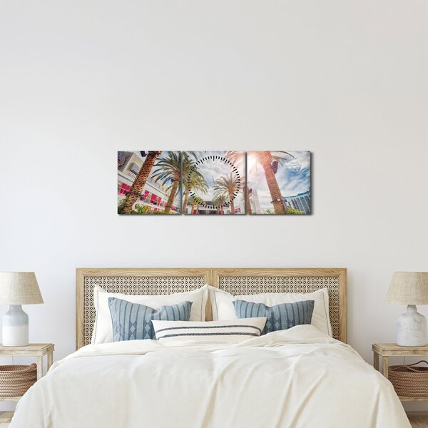 Kép - pálmafák úszómedencével (órával) (90x30 cm)