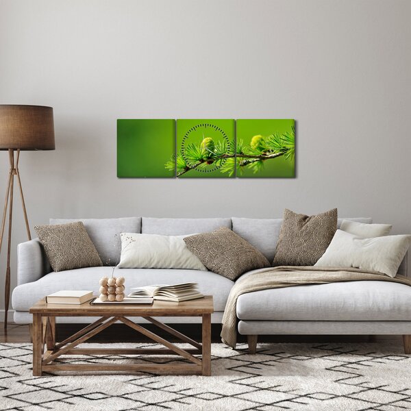 Zöld fenyőtoboz képe (órával) (90x30 cm)