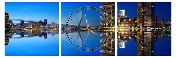 Kép - éjszaka Rotterdam (órával) (90x30 cm)