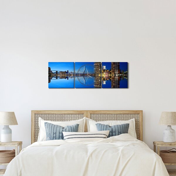 Kép - éjszaka Rotterdam (órával) (90x30 cm)