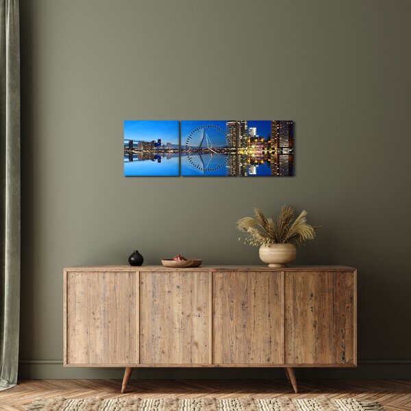 Kép - éjszaka Rotterdam (órával) (90x30 cm)