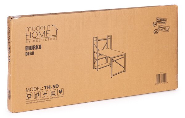 Íróasztal 120x60 cm, 3 polcos, sötét diófa, loft stílus