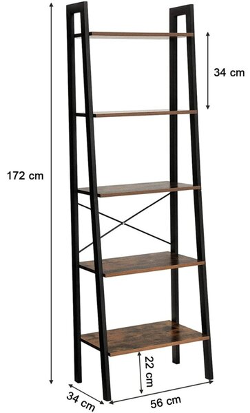 Könyvespolc, álló polc, rusztikus barna 56x32x172cm