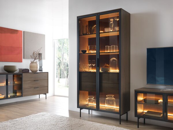 LIMU 91 2D2S magas vitrin - dunin tölgy / fekete