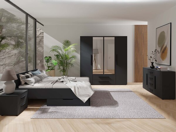 MAXIONE tükrös gardróbszekrény 197x205x59 - fekete