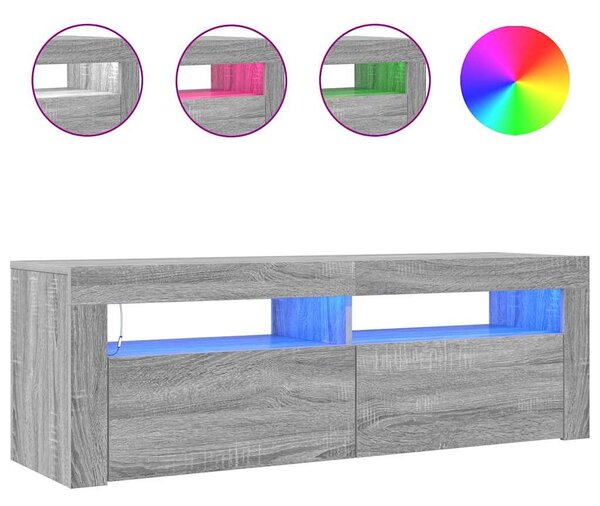 Szürke sonoma színű TV-szekrény LED-lámpákkal 120 x 35 x 40 cm