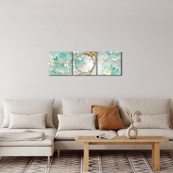 Virágok pillangóval képe (órával) (90x30 cm)