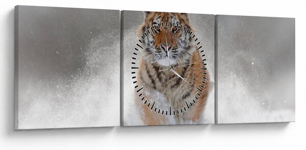 Futó tigris a hóban képe (órával) (90x30 cm)
