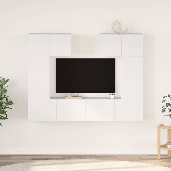 6 részes fehér szerelt fa TV-szekrényszett
