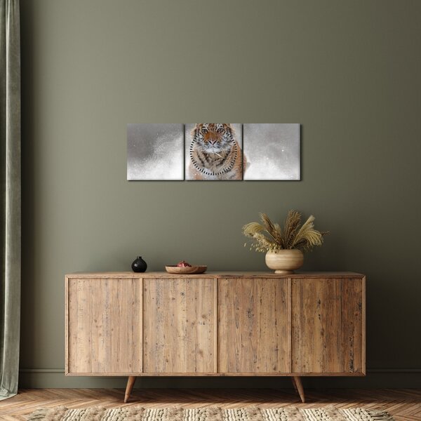 Futó tigris a hóban képe (órával) (90x30 cm)