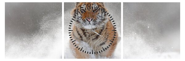 Futó tigris a hóban képe (órával) (90x30 cm)