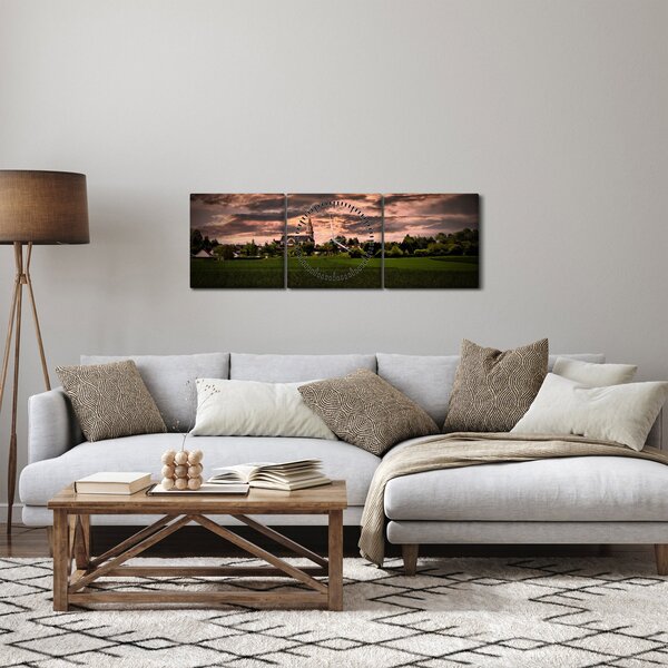 Tájkép templommal (órával) (90x30 cm)