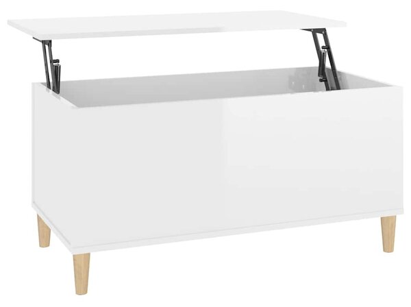 Magasfényű fehér szerelt fa dohányzóasztal 90x44,5x45 cm