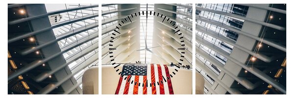 Építkezés az USA zászlóval képe (órával) (90x30 cm)