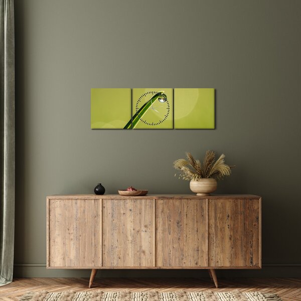 Víz csepp a fűben képe (órával) (90x30 cm)