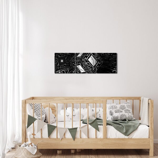 Absztrakt kockák képe (órával) (90x30 cm)