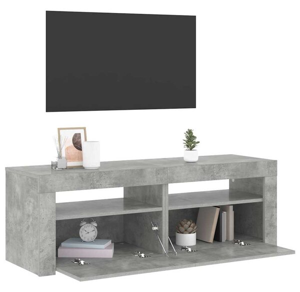 Betonszürke TV-szekrény LED-lámpákkal 120 x 35 x 40 cm
