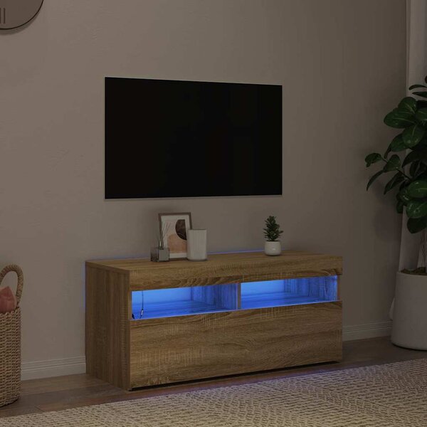 Sonoma tölgy színű TV-szekrény LED-világítással 90 x 35 x 40 cm