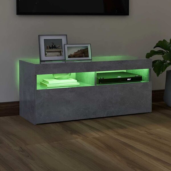 Betonszürke TV-szekrény LED-világítással 90 x 35 x 40 cm