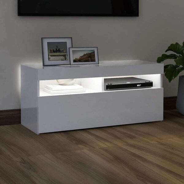 Magasfényű fehér TV-szekrény LED lámpákkal 90x35x40 cm