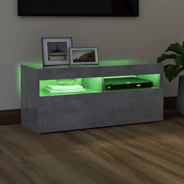 Betonszürke TV-szekrény LED-világítással 90 x 35 x 40 cm