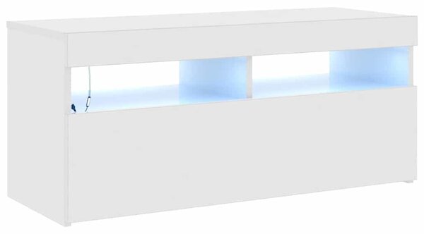 Magasfényű fehér TV-szekrény LED lámpákkal 90x35x40 cm