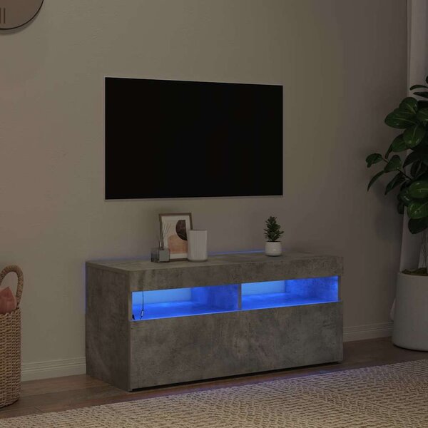 Betonszürke TV-szekrény LED-világítással 90 x 35 x 40 cm