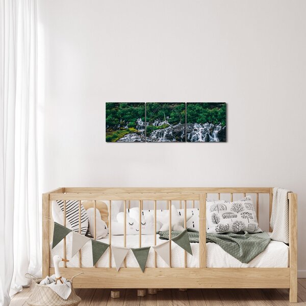 Vízesések képe a természetben (órával) (90x30 cm)