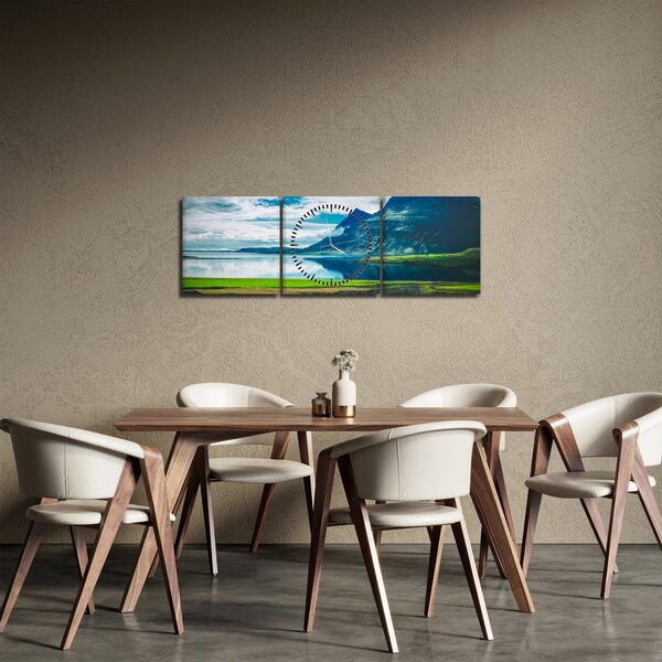 Egy tó hegyekkel képe (órával) (90x30 cm)