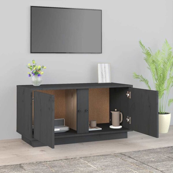 Szürke tömör fenyőfa TV-szekrény 80 x 35 x 40,5 cm
