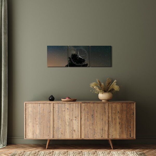 Egy éjszakai égbolt fákkal képe (órával) (90x30 cm)