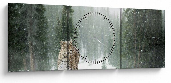 Leopárd a hóban képe (órával) (90x30 cm)