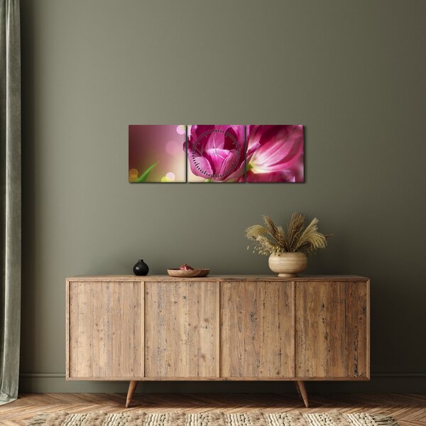 Rózsaszín tulipánok képe (órával) (90x30 cm)