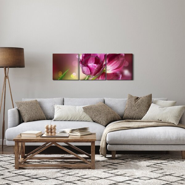 Rózsaszín tulipánok képe (órával) (90x30 cm)