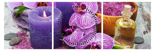Orchideák és gyertyák képe (órával) (90x30 cm)