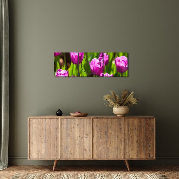 Tulipánok a réten képe (órával) (90x30 cm)