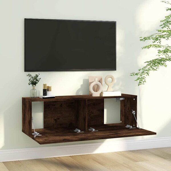 Füstös tölgy színű szerelt fa fali TV-szekrény 100 x 30 x 30 cm
