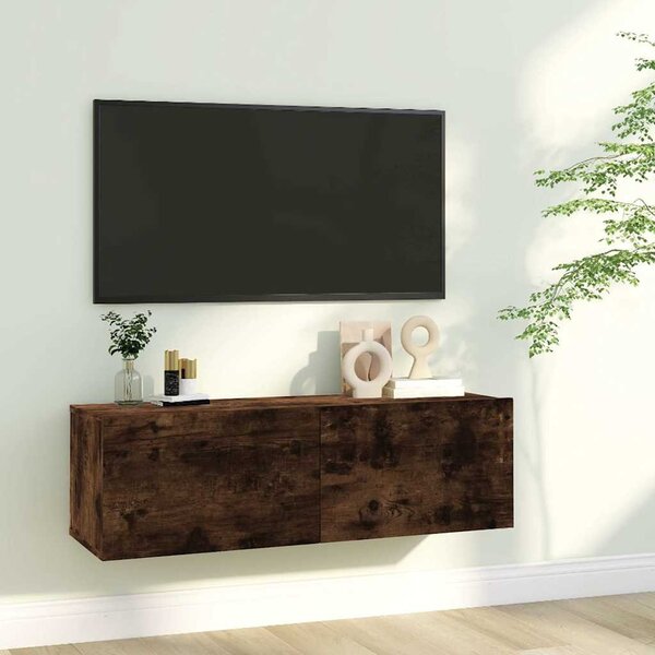 Füstös tölgy színű szerelt fa fali TV-szekrény 100 x 30 x 30 cm