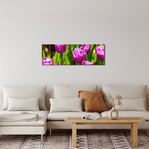 Tulipánok a réten képe (órával) (90x30 cm)