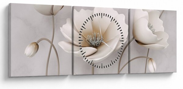 Fehér virágok képe (órával) (90x30 cm)