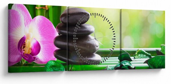 Kép a masszázs kövek és orchideák a vízen (órával) (90x30 cm)