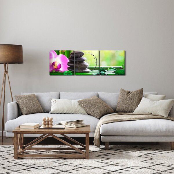 Kép a masszázs kövek és orchideák a vízen (órával) (90x30 cm)