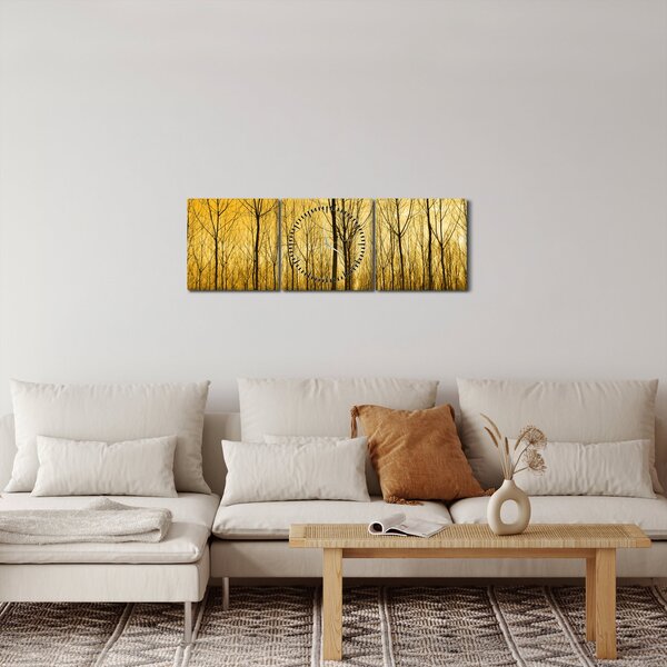 Egy erdő naplementekor képe (órával) (90x30 cm)