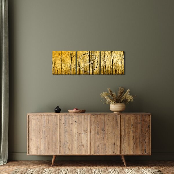Egy erdő naplementekor képe (órával) (90x30 cm)