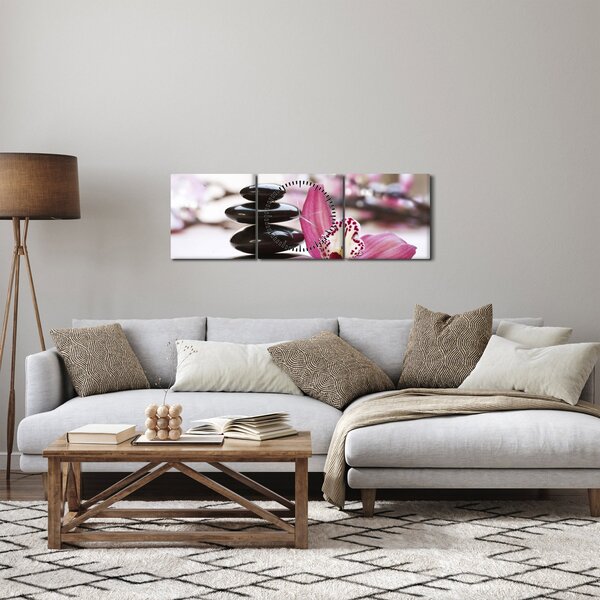 Masszázs kövek és orchideák képe (órával) (90x30 cm)