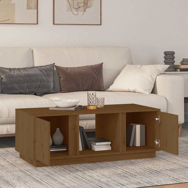 Mézbarna tömör fenyőfa dohányzóasztal 110 x 50 x 40 cm