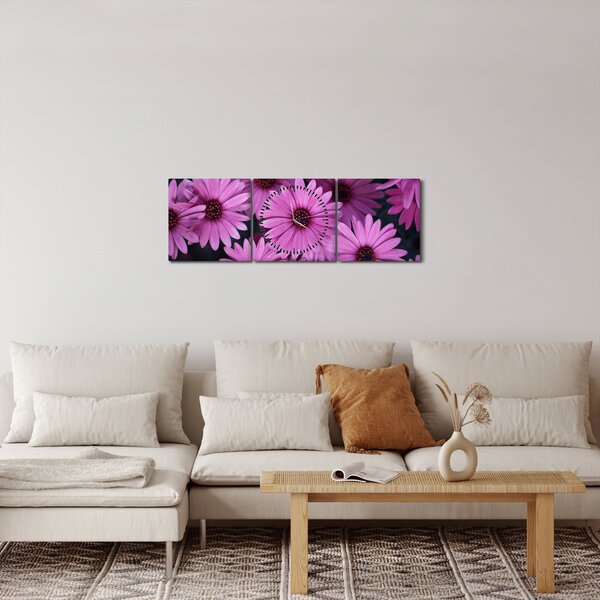 Rózsaszín virágok képe (órával) (90x30 cm)