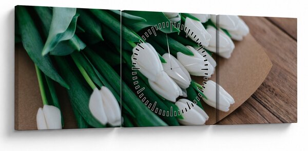 Egy csokor fehér tulipán képe (órával) (90x30 cm)